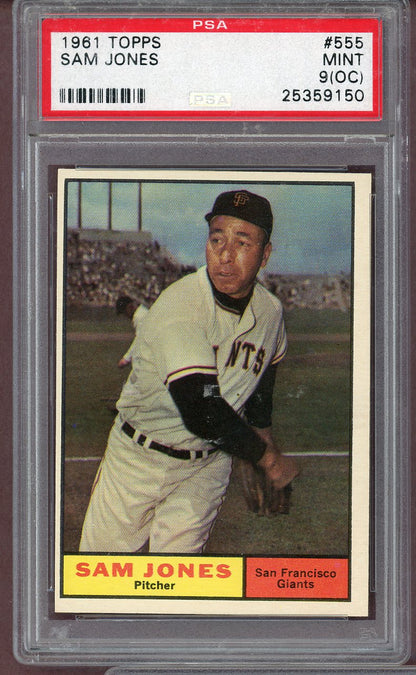 1961 Topps Baseball #555 Sam Jones Giants PSA 9 MINT oc 568661