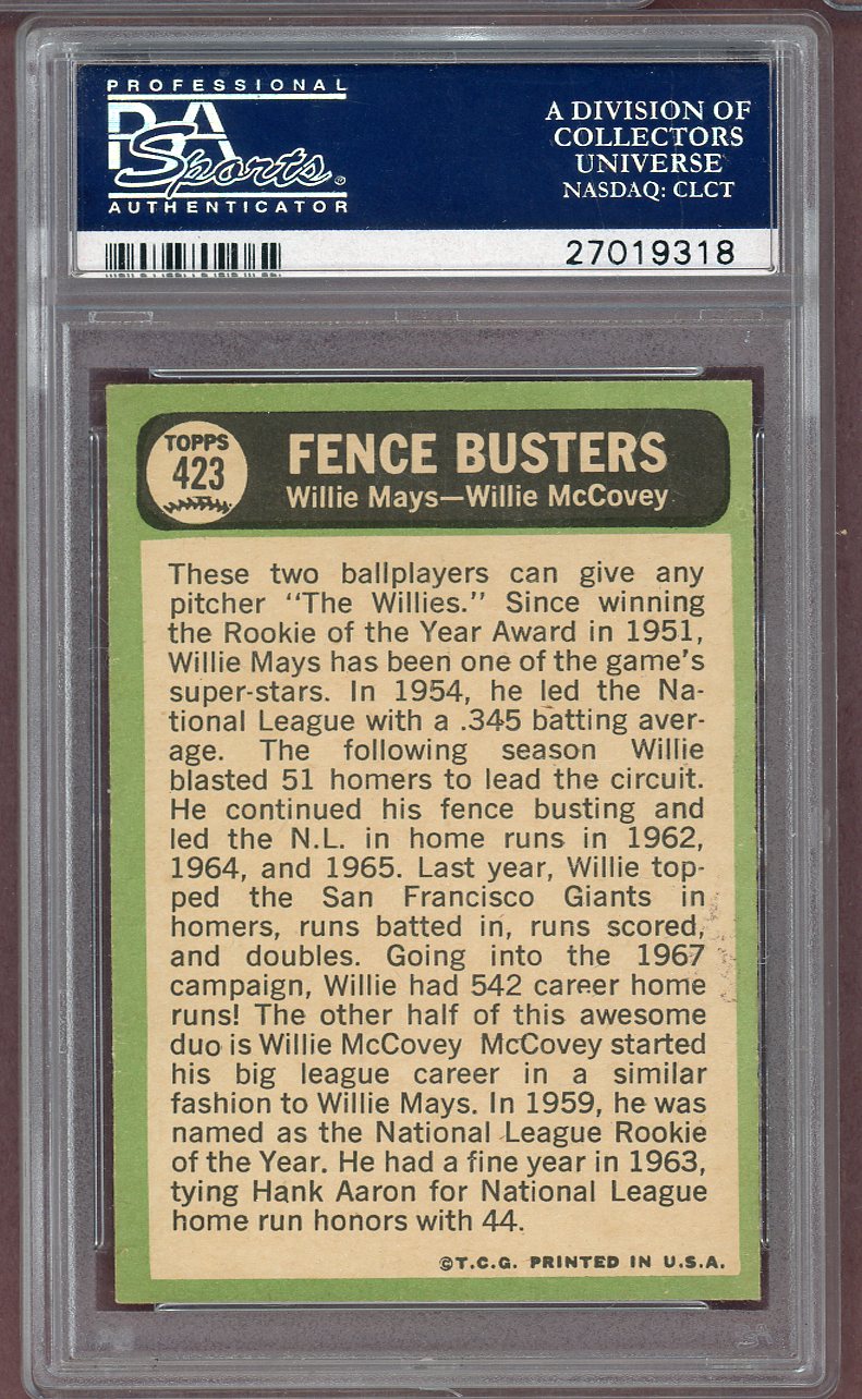 1967 Topps Baseball #423 Willie Mays Willie McCovey PSA 7 NM 568663