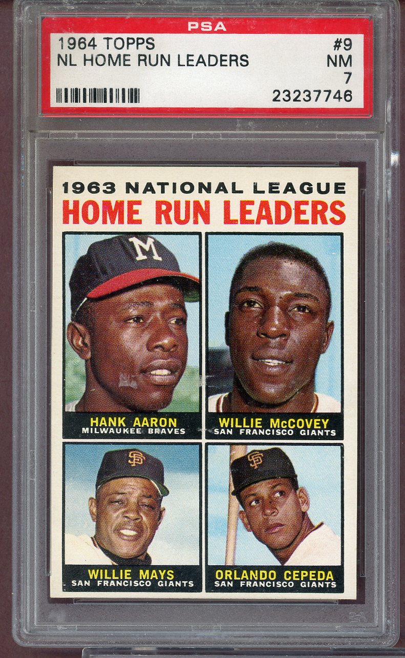 1964 Topps Baseball #009 N.L. Home Run Leaders Aaron Mays PSA 7 NM 568673