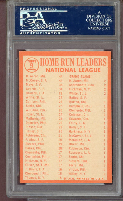 1964 Topps Baseball #009 N.L. Home Run Leaders Aaron Mays PSA 7 NM 568673