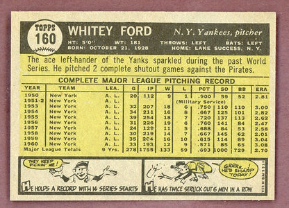 1961 Topps Baseball #160 Whitey Ford Yankees EX-MT 568697