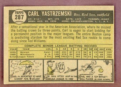 1961 Topps Baseball #287 Carl Yastrzemski Red Sox NR-MT 568708