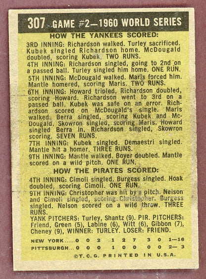 1961 Topps Baseball #307 World Series Game 2 Mickey Mantle VG-EX 568712