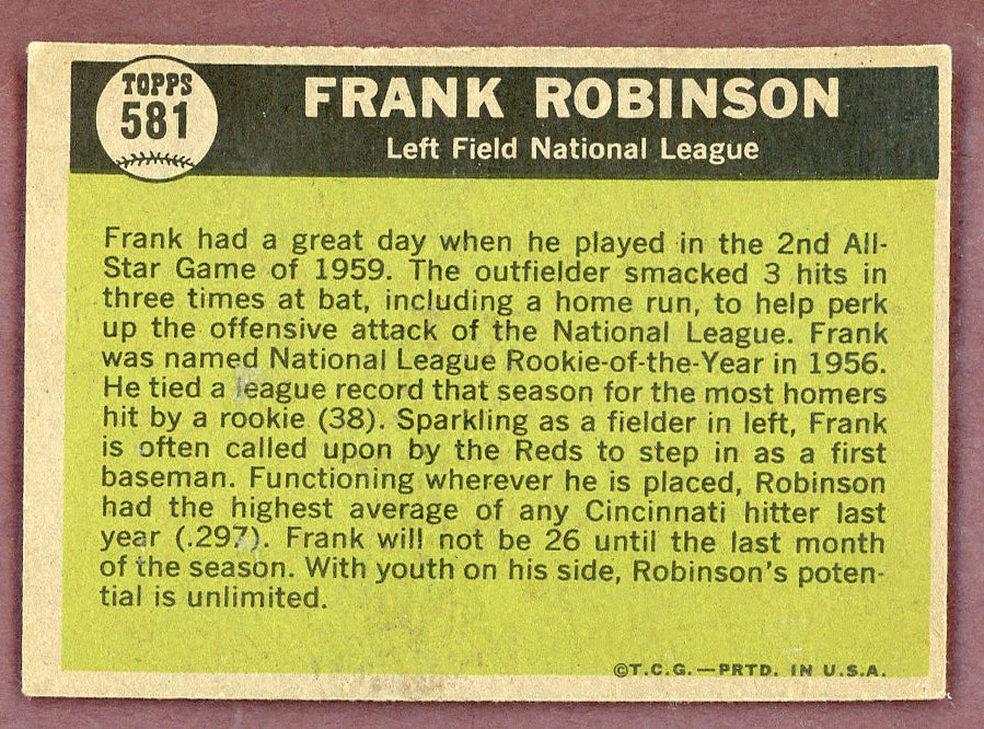 1961 Topps Baseball #581 Frank Robinson A.S. Reds EX-MT 568721