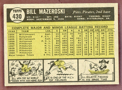 1961 Topps Baseball #430 Bill Mazeroski Pirates EX-MT 568727