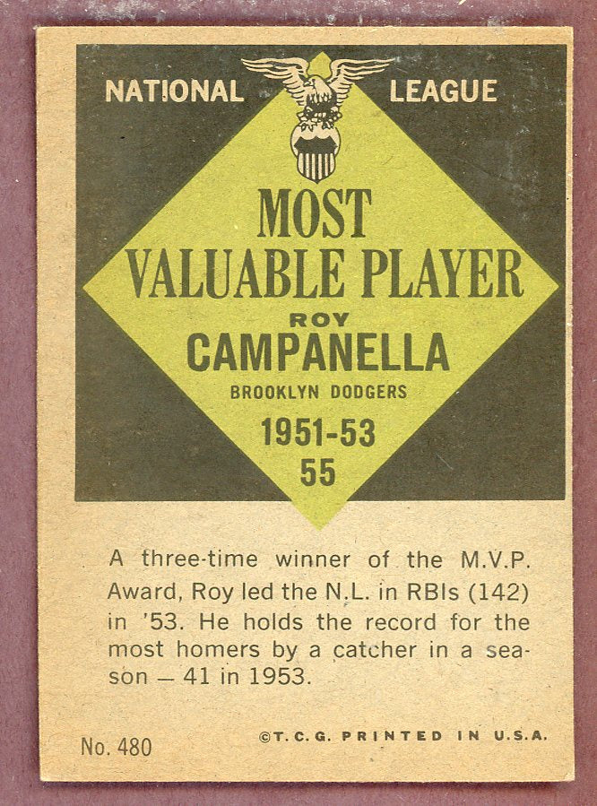 1961 Topps Baseball #480 Roy Campanella MVP Dodgers NR-MT 568741