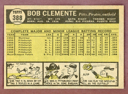 1961 Topps Baseball #388 Roberto Clemente Pirates EX-MT 568744