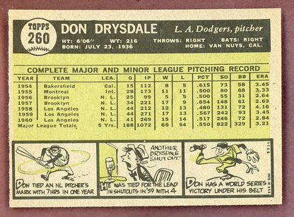 1961 Topps Baseball #260 Don Drysdale Dodgers EX-MT 568745