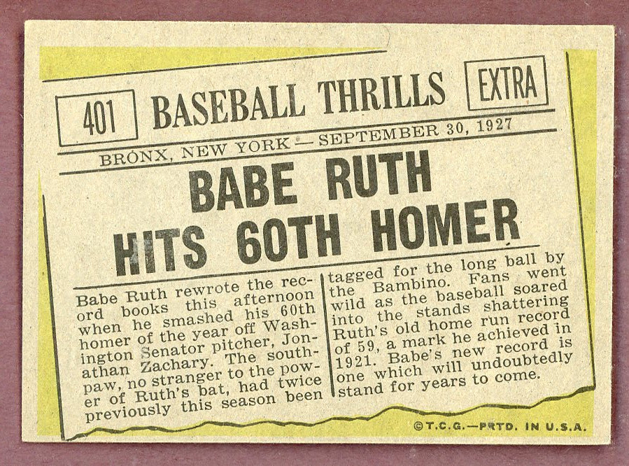 1961 Topps Baseball #401 Babe Ruth Yankees EX+/EX-MT 568748