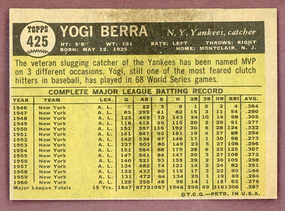 1961 Topps Baseball #425 Yogi Berra Yankees EX-MT 568751