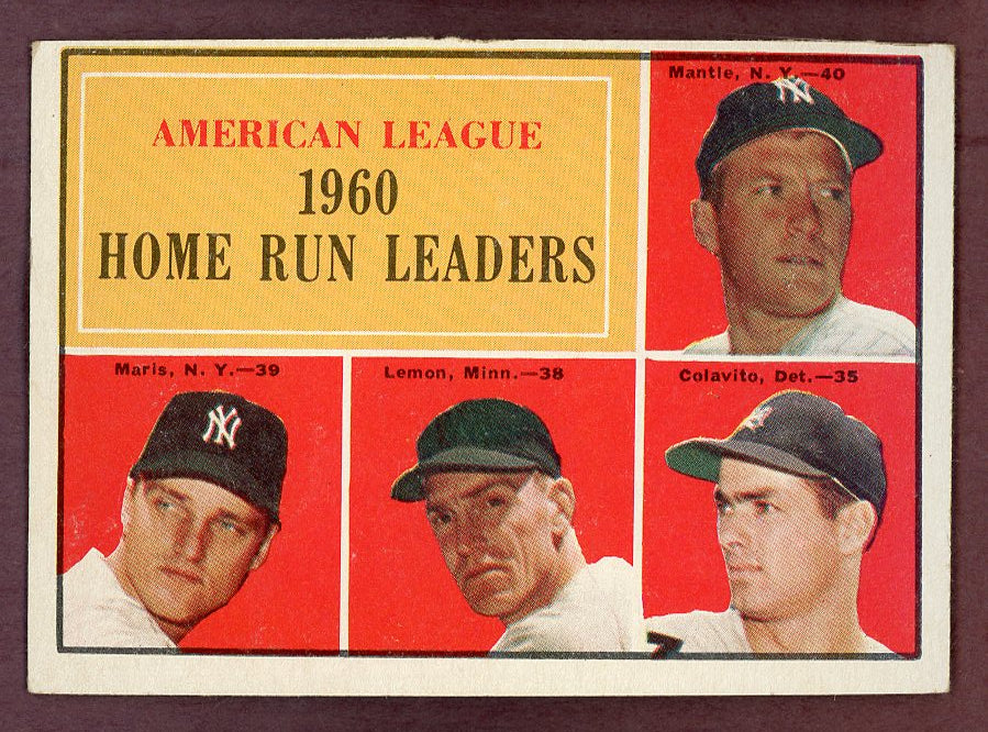 1961 Topps Baseball #044 A.L. Home Run Leaders Mickey Mantle EX+/EX-MT 568755