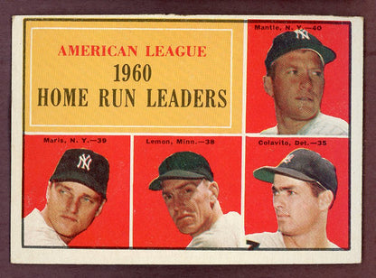 1961 Topps Baseball #044 A.L. Home Run Leaders Mickey Mantle EX+/EX-MT 568755