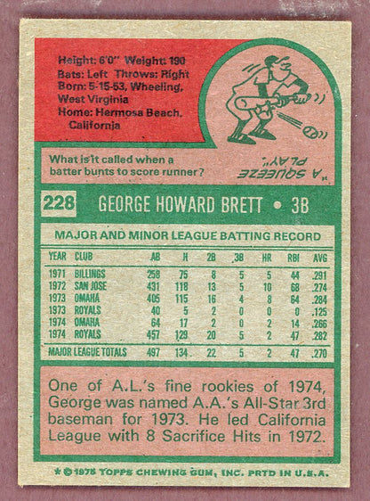 1975 Topps Baseball #228 George Brett Royals EX+/EX-MT 568767