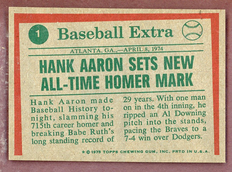 1975 Topps Baseball #001 Hank Aaron HL Braves EX-MT 568768