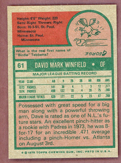 1975 Topps Baseball #061 Dave Winfield Padres EX-MT 568769