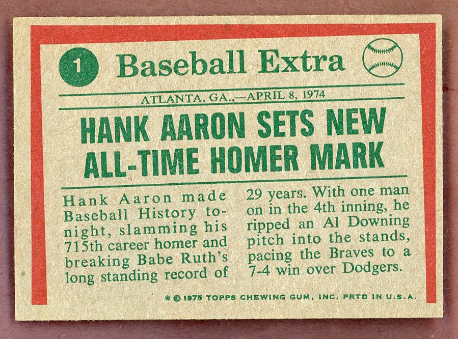 1975 Topps Baseball #001 Hank Aaron HL Braves NR-MT 568774