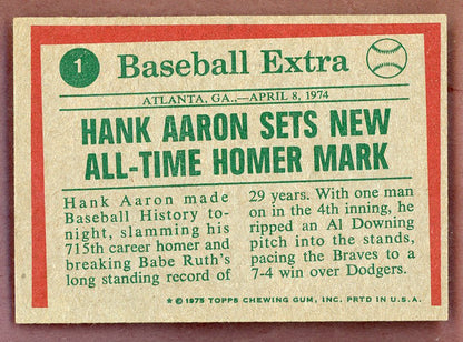 1975 Topps Baseball #001 Hank Aaron HL Braves NR-MT 568774