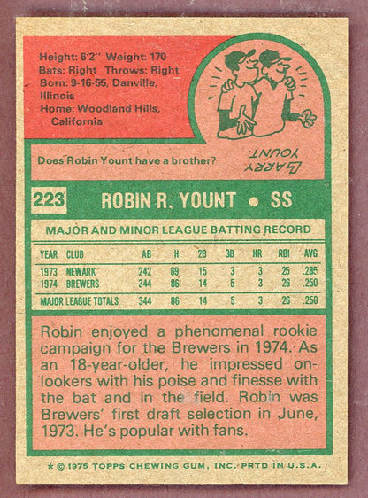 1975 Topps Baseball #223 Robin Yount Brewers EX+/EX-MT 568775