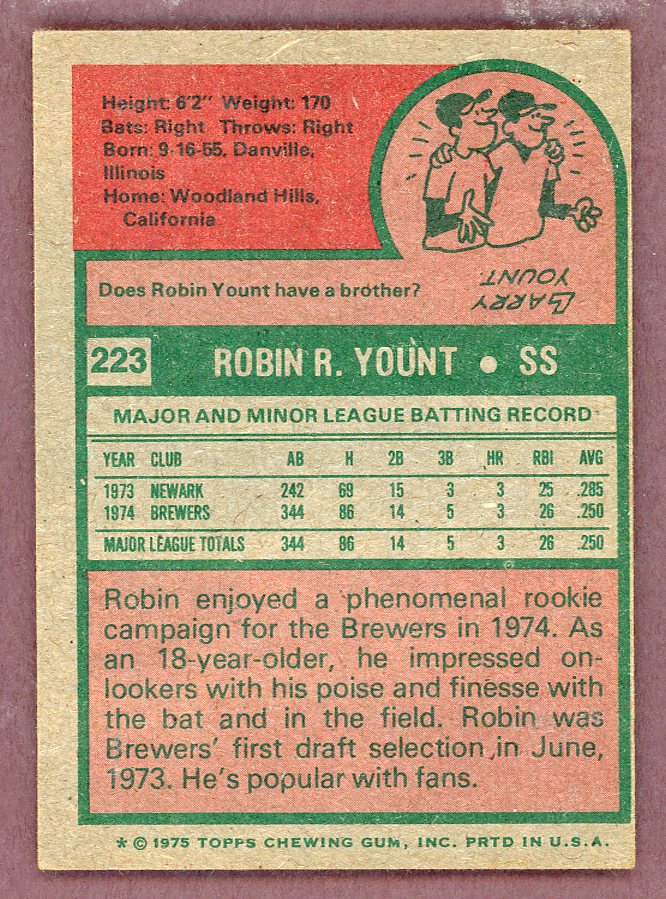 1975 Topps Baseball #223 Robin Yount Brewers VG-EX 568776
