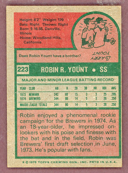 1975 Topps Baseball #223 Robin Yount Brewers VG-EX 568776