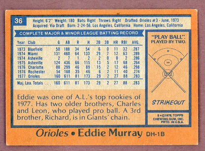 1978 Topps Baseball #036 Eddie Murphy Orioles NR-MT 568779