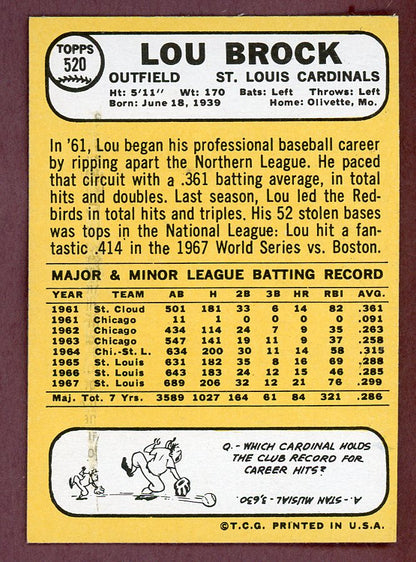 1968 Topps Baseball #520 Lou Brock Cardinals EX-MT 568780