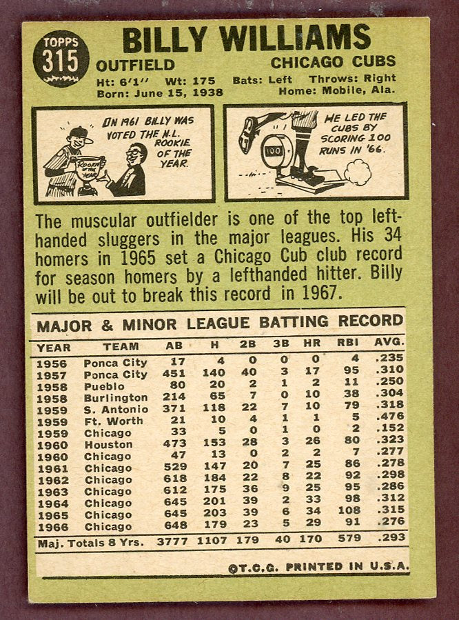 1967 Topps Baseball #315 Billy Williams Cubs VG-EX 568786