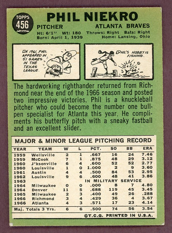 1967 Topps Baseball #456 Phil Niekro Braves EX+/EX-MT 568788