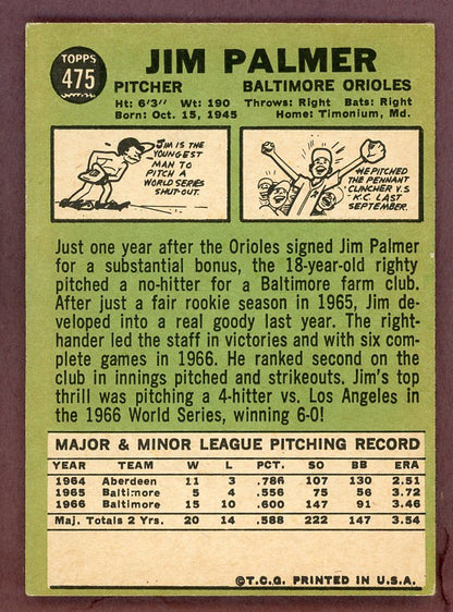 1967 Topps Baseball #475 Jim Palmer Orioles NR-MT 568791