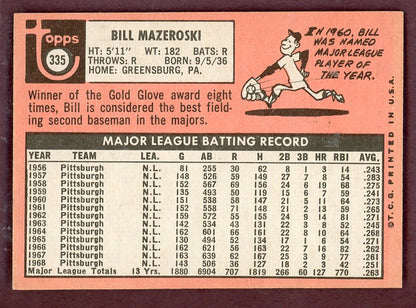 1969 Topps Baseball #335 Bill Mazeroski Pirates NR-MT 568793