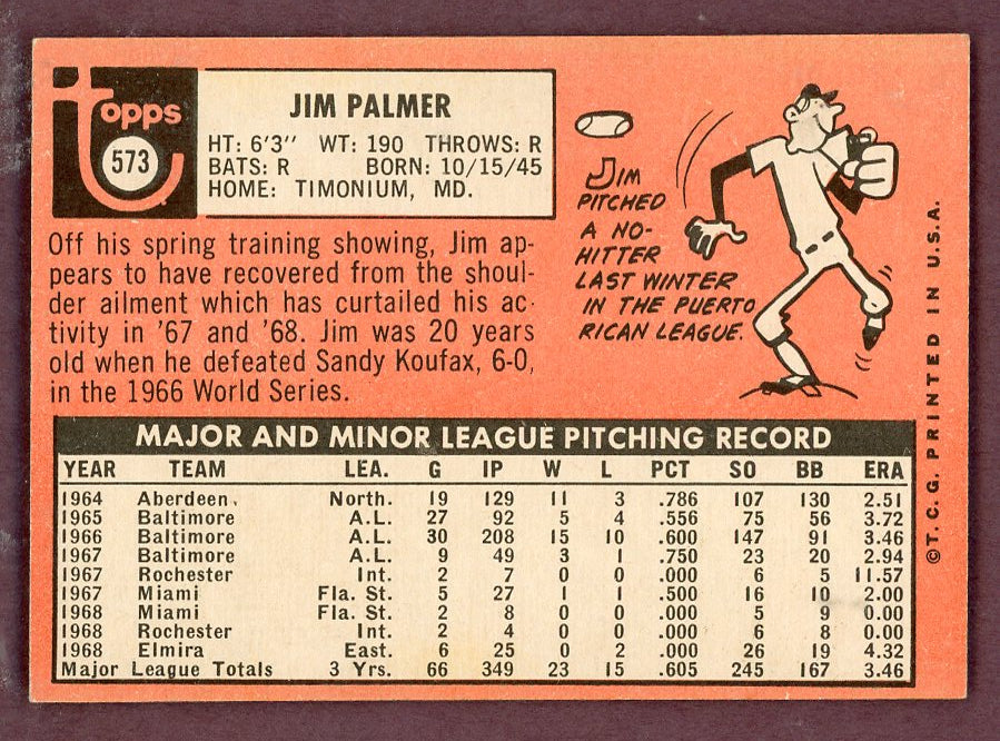 1969 Topps Baseball #573 Jim Palmer Orioles EX-MT 568794