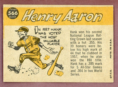1960 Topps Baseball #566 Hank Aaron A.S. Braves EX+/EX-MT 568807