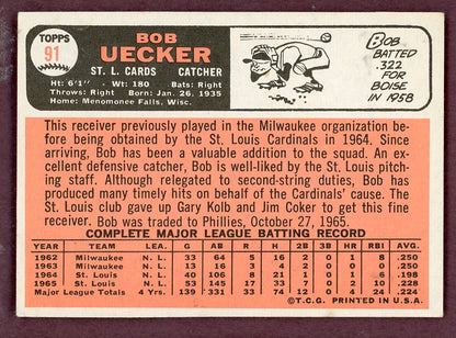 1966 Topps Baseball #091 Bob Uecker Cardinals EX+/EX-MT 568821