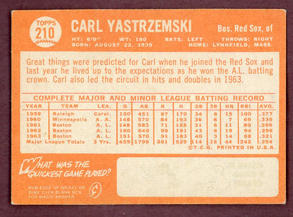 1964 Topps Baseball #210 Carl Yastrzemski Red Sox VG-EX 568842