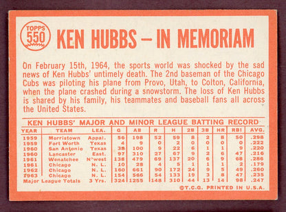 1964 Topps Baseball #550 Ken Hubbs Cubs EX+/EX-MT 568851