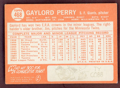 1964 Topps Baseball #468 Gaylord Perry Giants NR-MT 568853