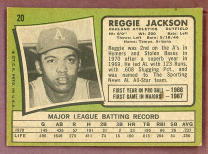 1971 Topps Baseball #020 Reggie Jackson A's EX+/EX-MT 568873