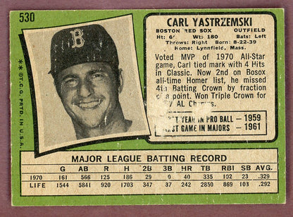 1971 Topps Baseball #530 Carl Yastrzemski Red Sox VG-EX 568877