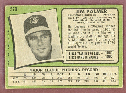 1971 Topps Baseball #570 Jim Palmer Orioles VG-EX 568883