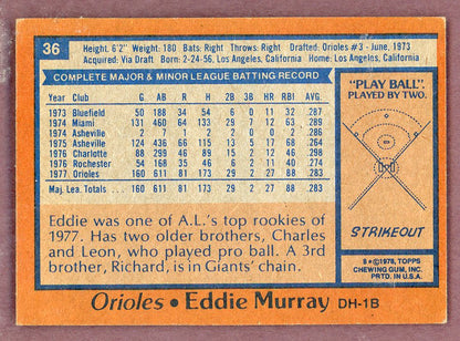 1978 Topps Baseball #036 Eddie Murphy Orioles VG-EX 568884