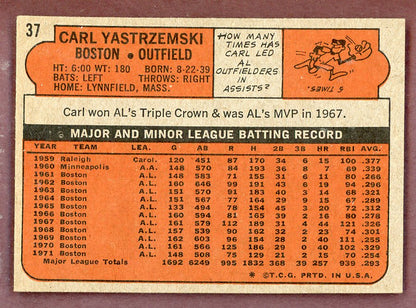 1972 Topps Baseball #037 Carl Yastrzemski Red Sox EX-MT 568903