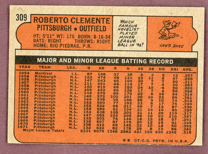 1972 Topps Baseball #309 Roberto Clemente Pirates VG-EX 568905