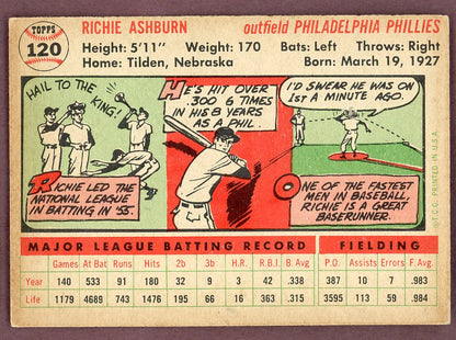 1956 Topps Baseball #120 Richie Ashburn Phillies EX+/EX-MT 568912