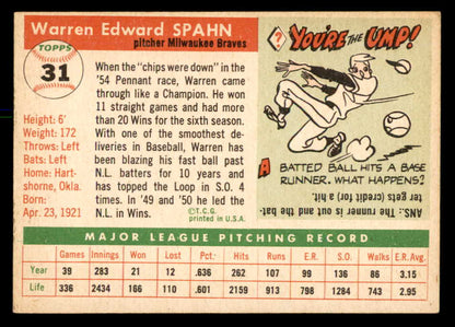 1955 Topps Baseball # 31 Warren Spahn Braves VG-EX 569701