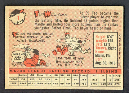 1958 Topps Baseball #  1 Ted Williams Red Sox EX+/EX-MT 569724