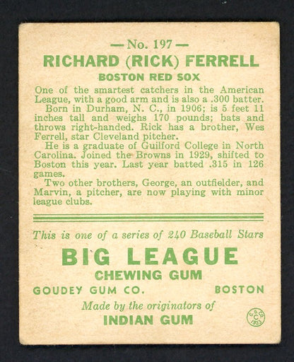 1933 Goudey #197 Rick Ferrell Red Sox VG-EX/EX 569744