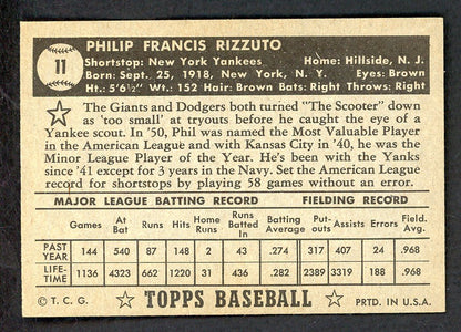1952 Topps Baseball # 11 Phil Rizzuto Yankees EX-MT Black 569752