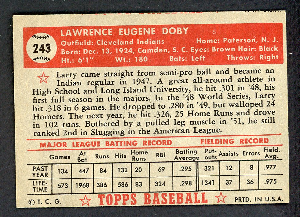 1952 Topps Baseball #243 Larry Doby Indians EX+/EX-MT 569753