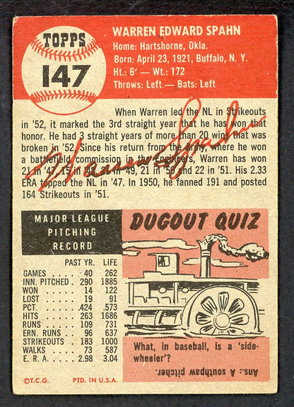1953 Topps Baseball #147 Warren Spahn Braves VG-EX 569766
