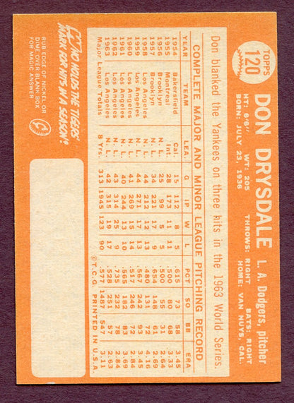 1964 Topps Baseball #120 Don Drysdale Dodgers NR-MT 402270